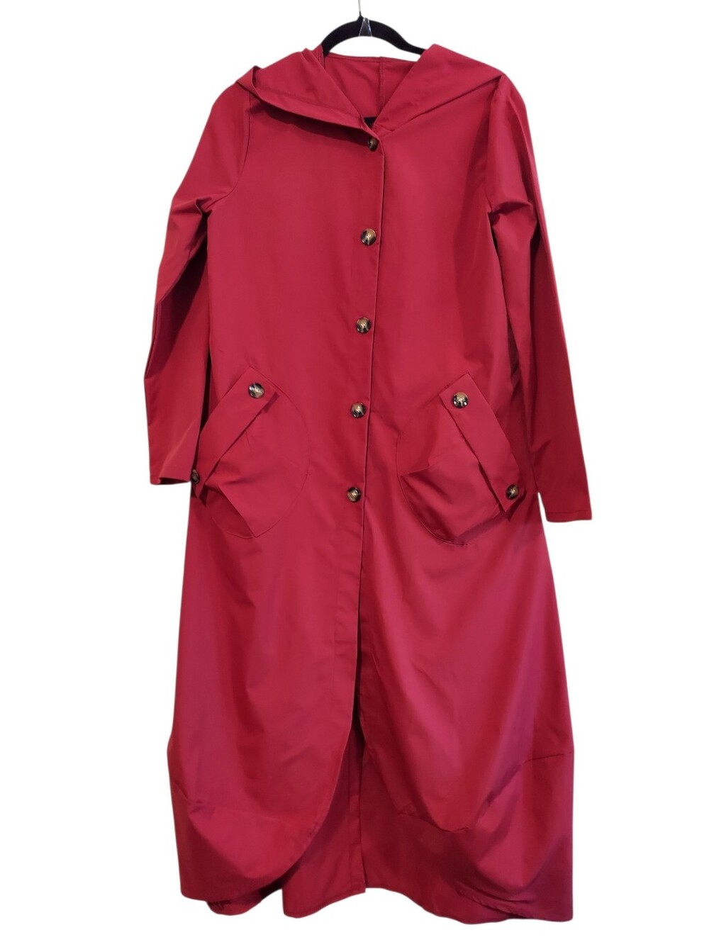 Maroon Hooded Lightweight Long Trench Coat